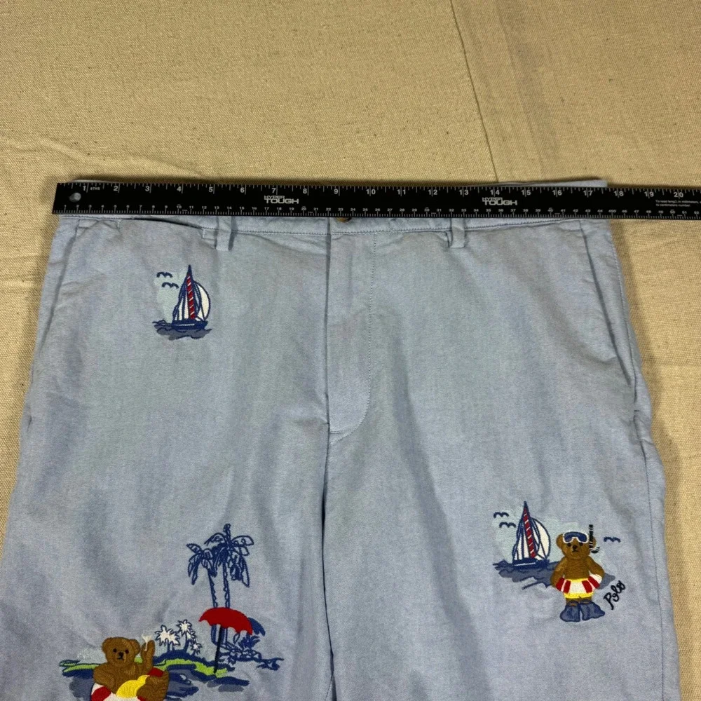 Polo Ralph Lauren Shorts Mens 34 Blue Excellent Polo Bear Embroidered Nautical